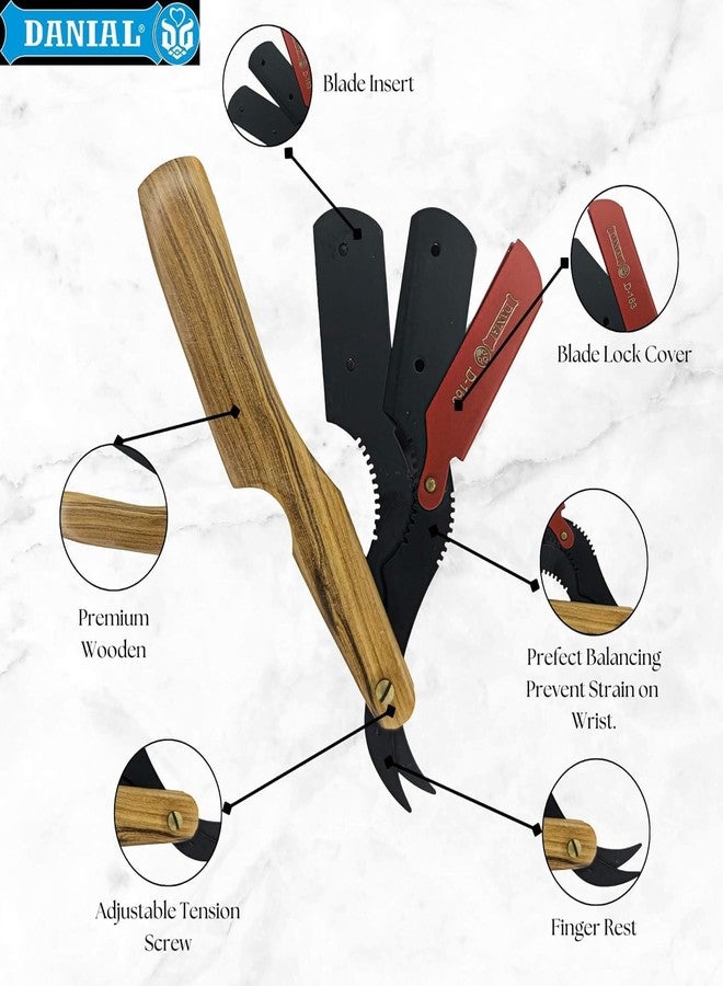 DANIAL Barber Wooden Handle Razor Stainless Steel Shaving Razor - Single Face Straight Barber Blades, and Foldable Design - Perfect for Men's Shaving - Image 5